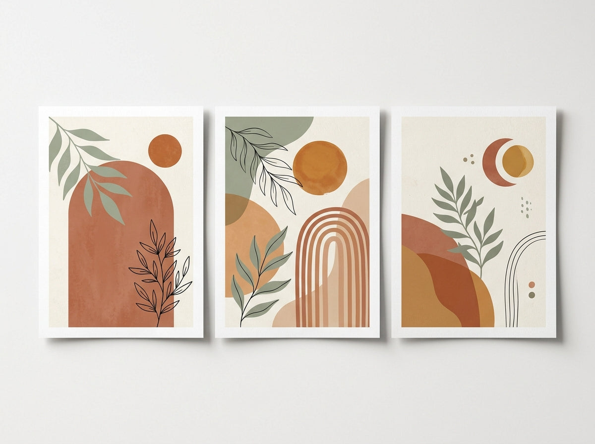Boho Botanical & Earth Tone Arches Art Print Set (Set of 3 – A4)