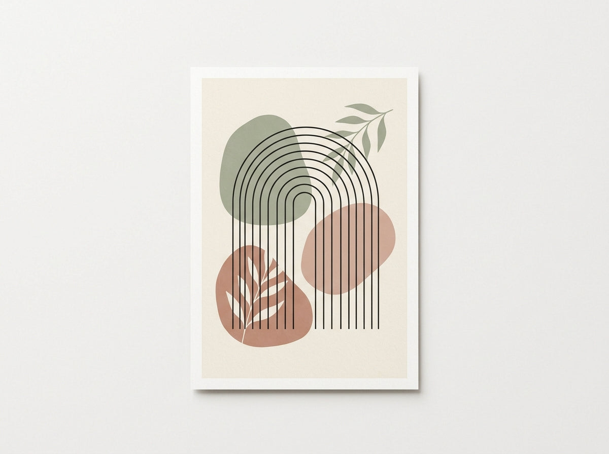 Modern Abstract Arch & Botanical Silhouette Art Print (A4 Fine Art Print)